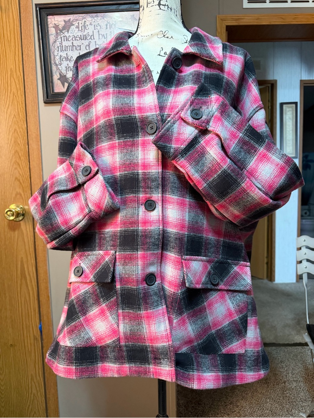 torrid Pink and Black Plaid Utility Shacket